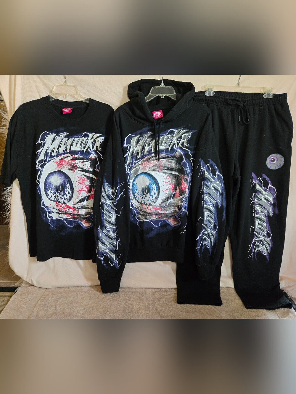 MISHKA MNWKA HOODIE SHIRT SWEATPANTS MATCHING SET * EYEBALL KEEP WATCH * SZ.XL
